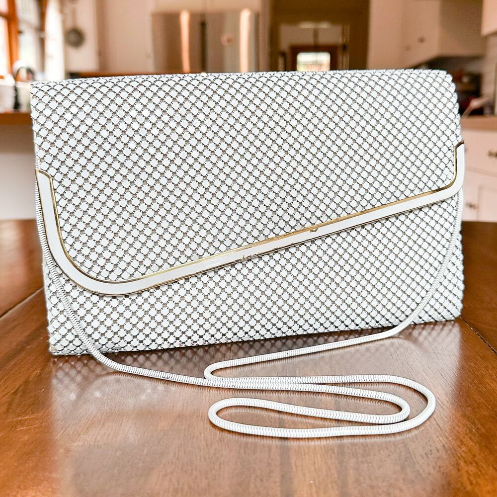 Vintage 60s-70s White Metal Mesh Evening Clutch Crossbody Purse Italian - Picture 13 of 13